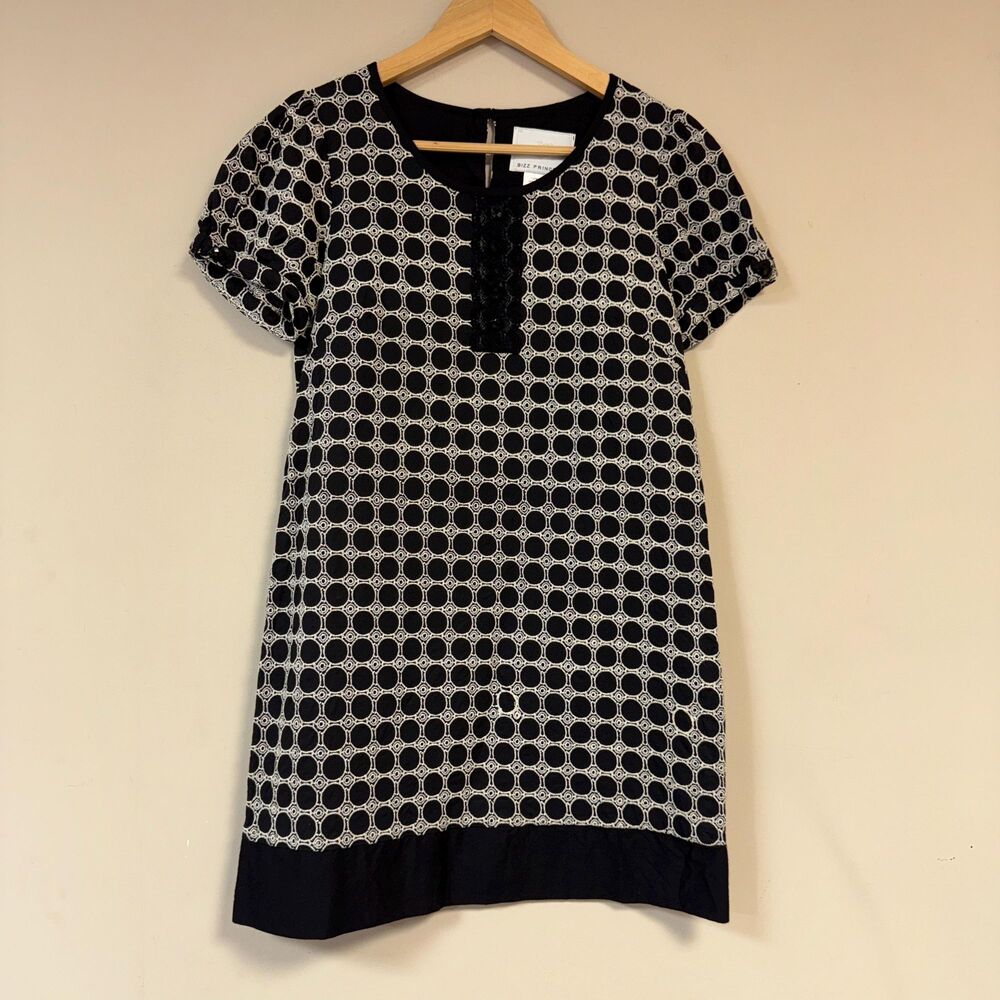 Black White Dress Women's Medium Geometric Cotton Circle Print Pattern Shift